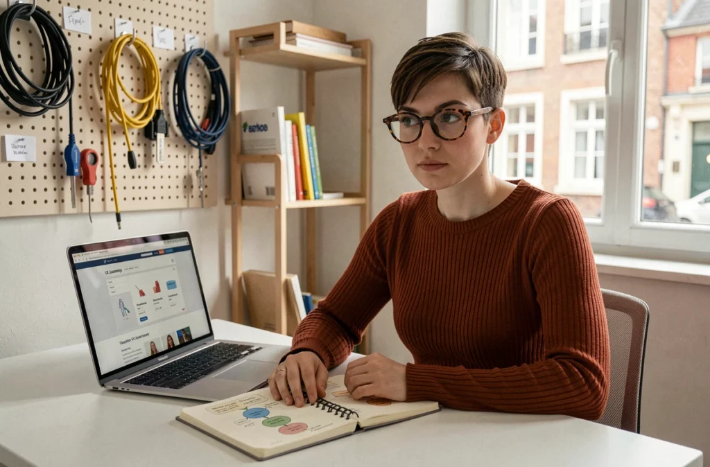 UX designer de Tyguide annotant des parcours utilisateurs pour la conception d'un site e-commerce